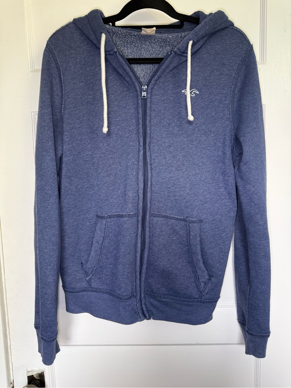 Hollister Co. Y2K Men’s Navy Blue Full-Zip Hoodie w/Drawstrings & Seagull Logo S